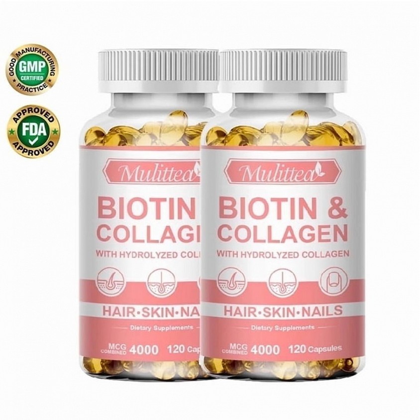 Alta potencia, beneficios principales - Cápsula de Biotin&collagen con una concentración alta y segura de biotina líquida y colágeno tiene todo para apoyar tu salud y belleza. / Precio: 17$